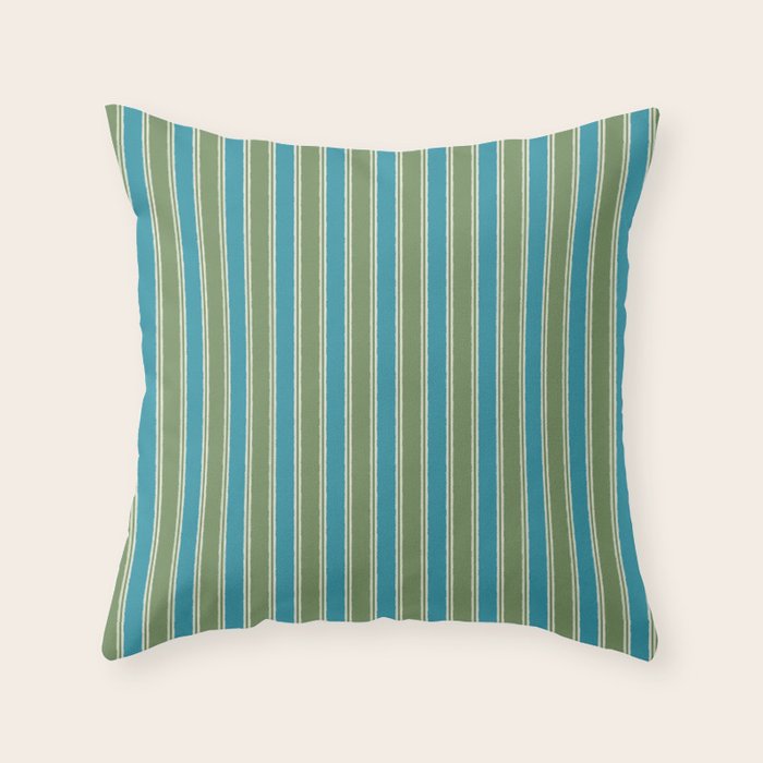Cottage Stripes Eclectic Vertical Pattern in Green and Blue Throw Pillow Gallery Image 6