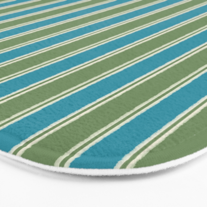 Cottage Stripes Eclectic Vertical Pattern in Green and Blue Bath Mat Gallery Image 3