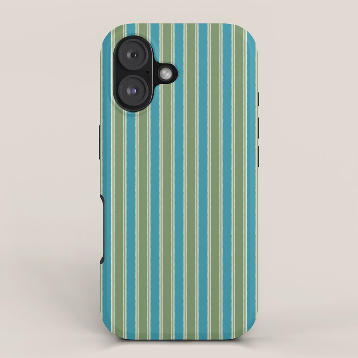 Cottage Stripes Eclectic Vertical Pattern in Green and Blue iPhone Case Gallery Image 1