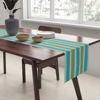 Cottage Stripes Eclectic Vertical Pattern in Green and Blue Table Runner Gallery Image 2