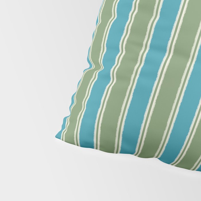 Cottage Stripes Eclectic Vertical Pattern in Green and Blue Pillow Sham Gallery Image 4