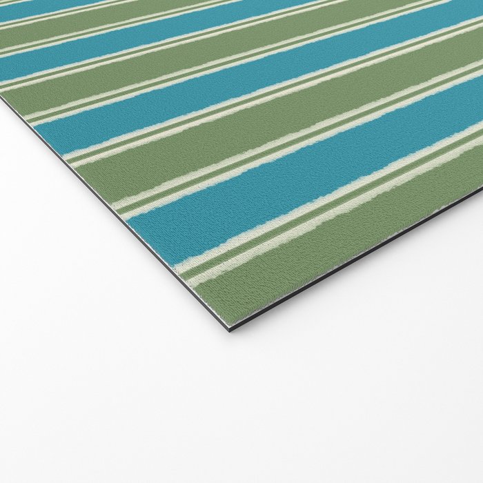 Cottage Stripes Eclectic Vertical Pattern in Green and Blue Welcome Mat Gallery Image 2