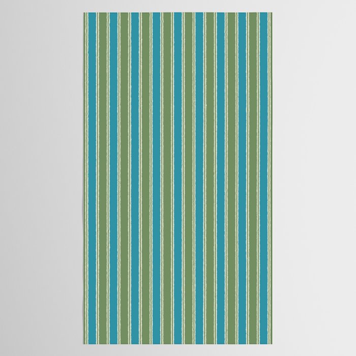 Cottage Stripes Eclectic Vertical Pattern in Green and Blue Tablecloth Gallery Image 2