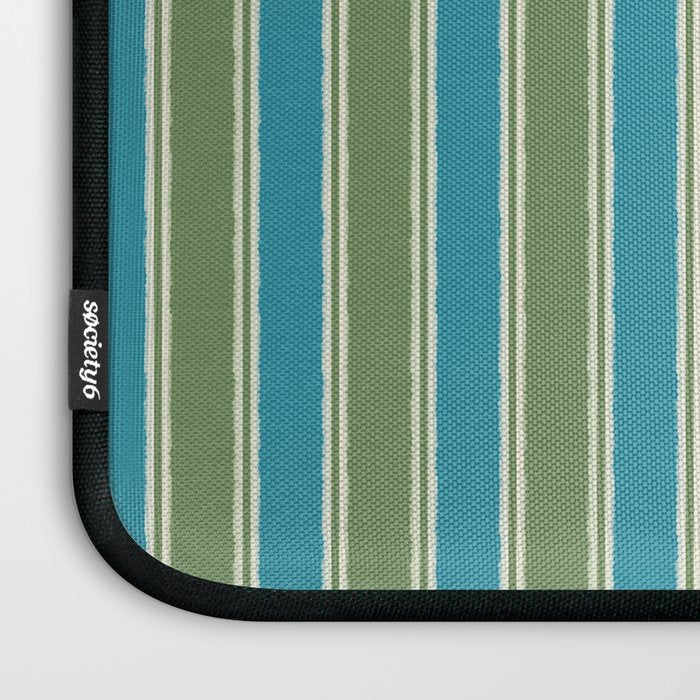 Cottage Stripes Eclectic Vertical Pattern in Green and Blue Laptop Sleeve Gallery Image 3