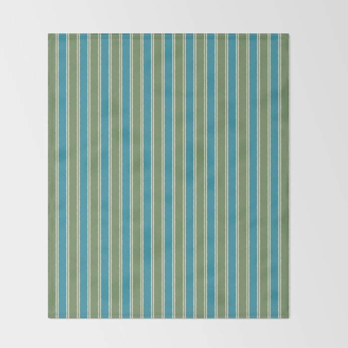 Cottage Stripes Eclectic Vertical Pattern in Green and Blue Throw Blanket Gallery Image 2