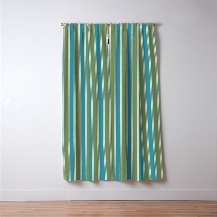 Cottage Stripes Eclectic Vertical Pattern in Green and Blue Window Curtain Gallery Image 3