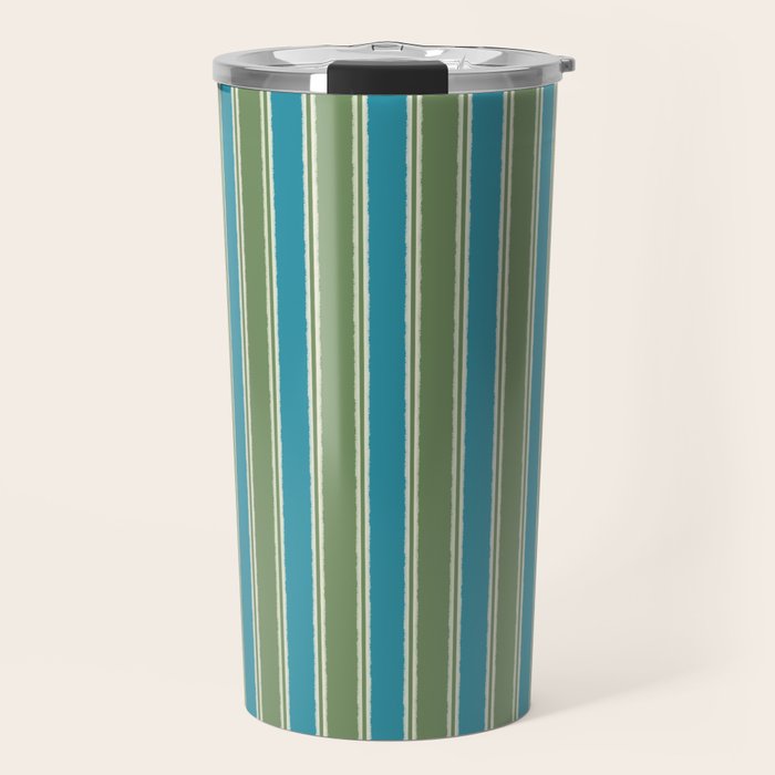 Cottage Stripes Eclectic Vertical Pattern in Green and Blue Travel Mug Gallery Image 1