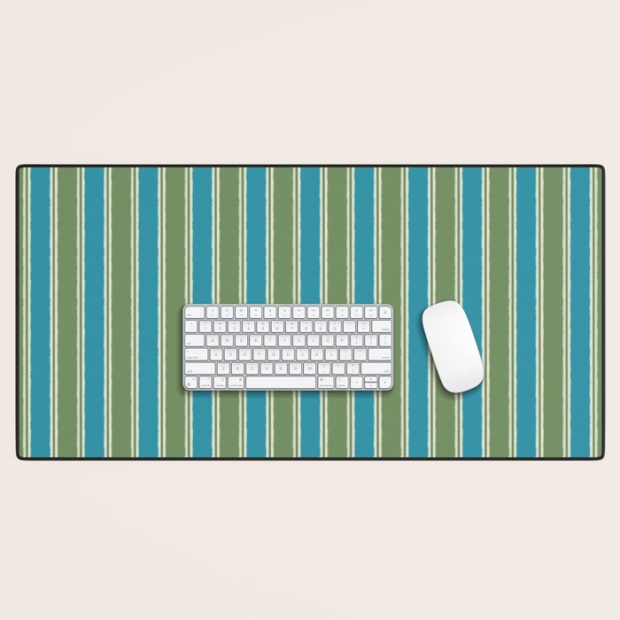 Cottage Stripes Eclectic Vertical Pattern in Green and Blue Desk Mat Gallery Image 1