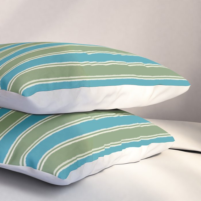 Cottage Stripes Eclectic Vertical Pattern in Green and Blue Pillow Sham Gallery Image 3