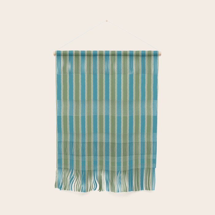 Cottage Stripes Eclectic Vertical Pattern in Green and Blue Wall Hanging Gallery Image 1