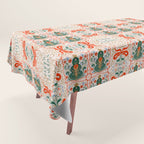 Folk inspired Festive Holiday Bows  and Christmas Tree  Tablecloth Gallery Image 1