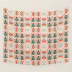 Folk inspired Festive Holiday Bows  and Christmas Tree  Wall Tapestry Gallery Image 4