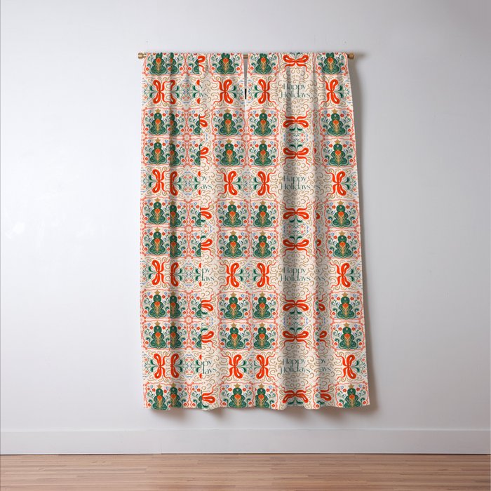 Folk inspired Festive Holiday Bows  and Christmas Tree  Window Curtain Gallery Image 3