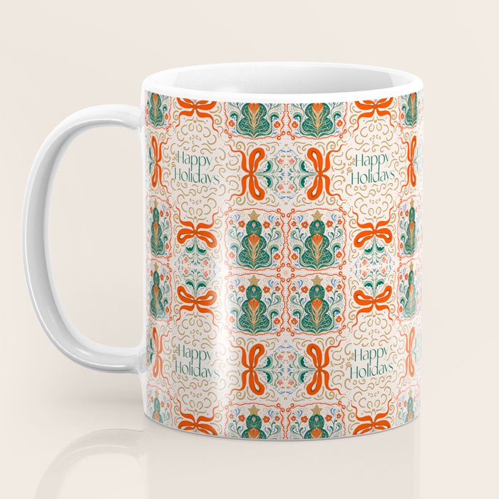 Folk inspired Festive Holiday Bows  and Christmas Tree  Coffee Mug Gallery Image 3