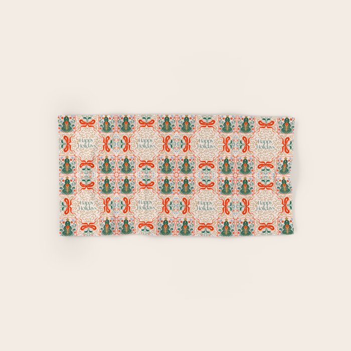 Folk inspired Festive Holiday Bows  and Christmas Tree  Bath Towel Gallery Image 1