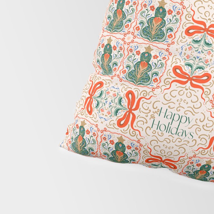 Folk inspired Festive Holiday Bows  and Christmas Tree  Pillow Sham Gallery Image 4