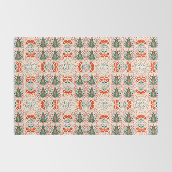 Folk inspired Festive Holiday Bows  and Christmas Tree  Rug Gallery Image 2