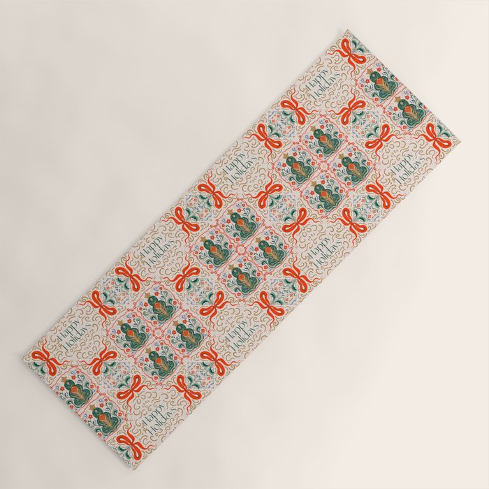Folk inspired Festive Holiday Bows  and Christmas Tree  Yoga Mat Gallery Image 1
