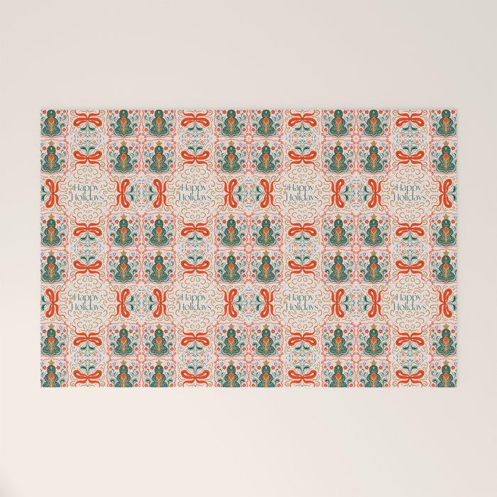 Folk inspired Festive Holiday Bows  and Christmas Tree  Welcome Mat Gallery Image 1