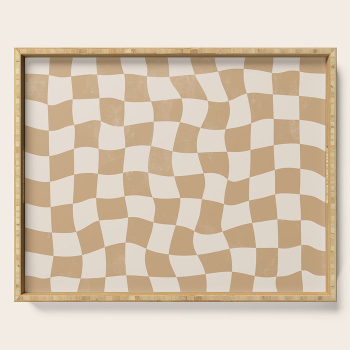 Warped Checkerboard - Tan Brown Serving Tray Gallery Image 1