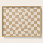 Warped Checkerboard - Tan Brown Serving Tray Gallery Image 1