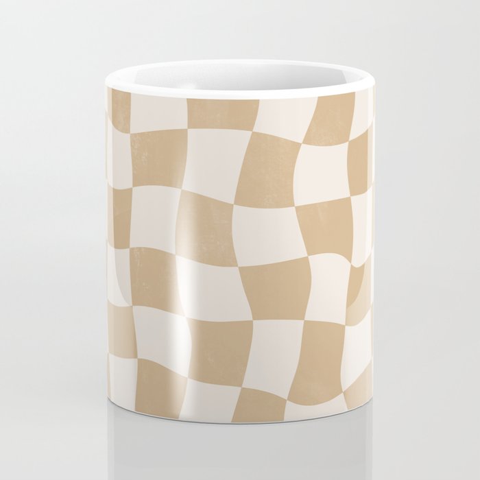 Warped Checkerboard - Tan Brown Coffee Mug Gallery Image 4