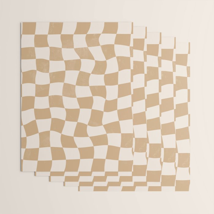 Warped Checkerboard - Tan Brown Wrapping Paper Gallery Image 3