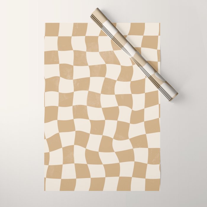 Warped Checkerboard - Tan Brown Wrapping Paper Gallery Image 1