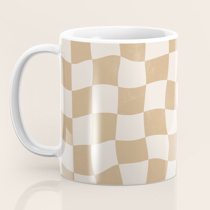 Warped Checkerboard - Tan Brown Coffee Mug Gallery Image 3