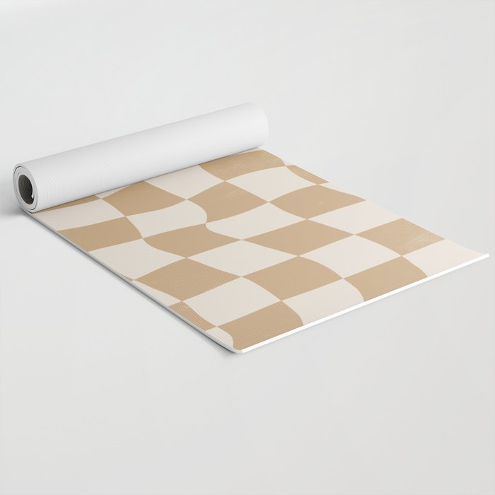 Warped Checkerboard - Tan Brown Yoga Mat Gallery Image 2