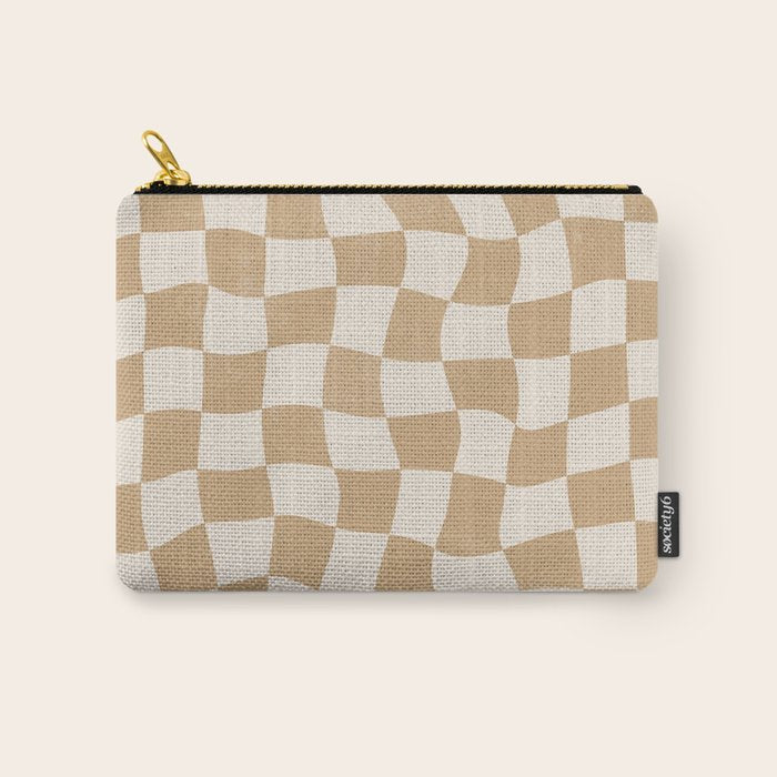 Warped Checkerboard - Tan Brown Carry All Pouch Gallery Image 1