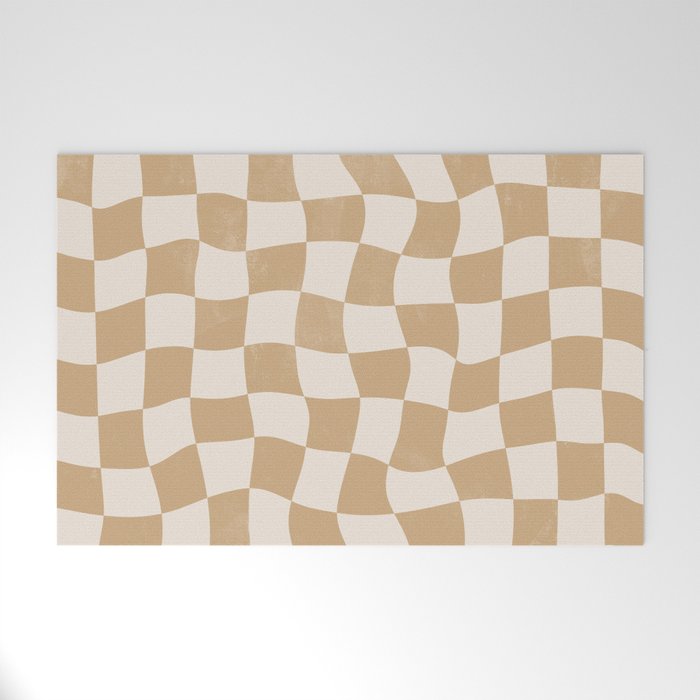 Warped Checkerboard - Tan Brown Welcome Mat Gallery Image 1