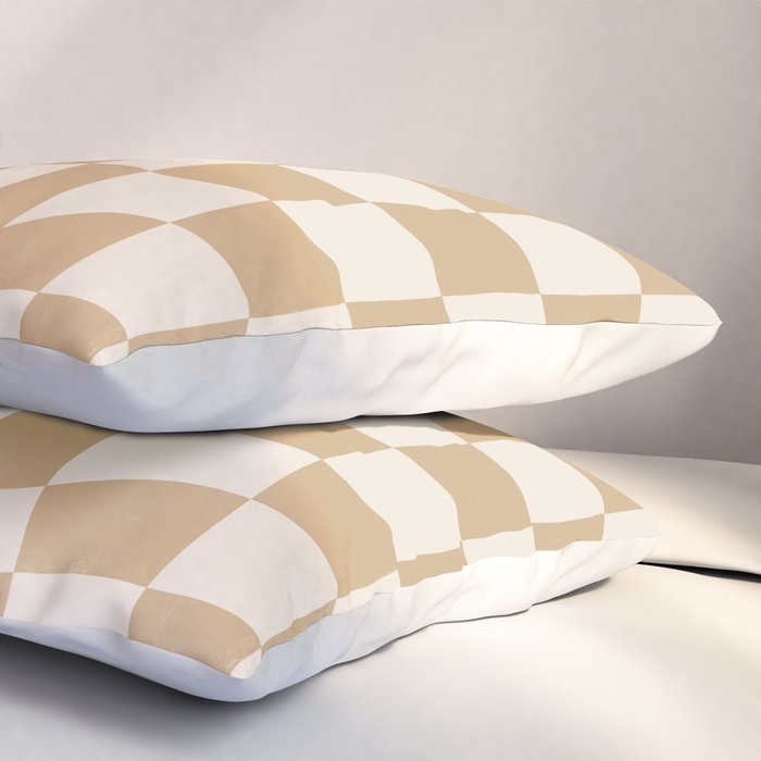Warped Checkerboard - Tan Brown Pillow Sham Gallery Image 3