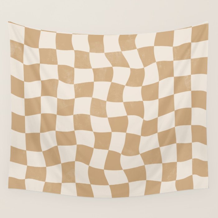 Warped Checkerboard - Tan Brown Wall Tapestry Gallery Image 4