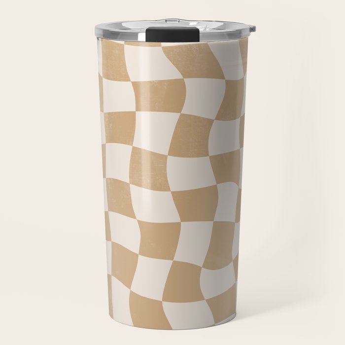 Warped Checkerboard - Tan Brown Travel Mug Gallery Image 1