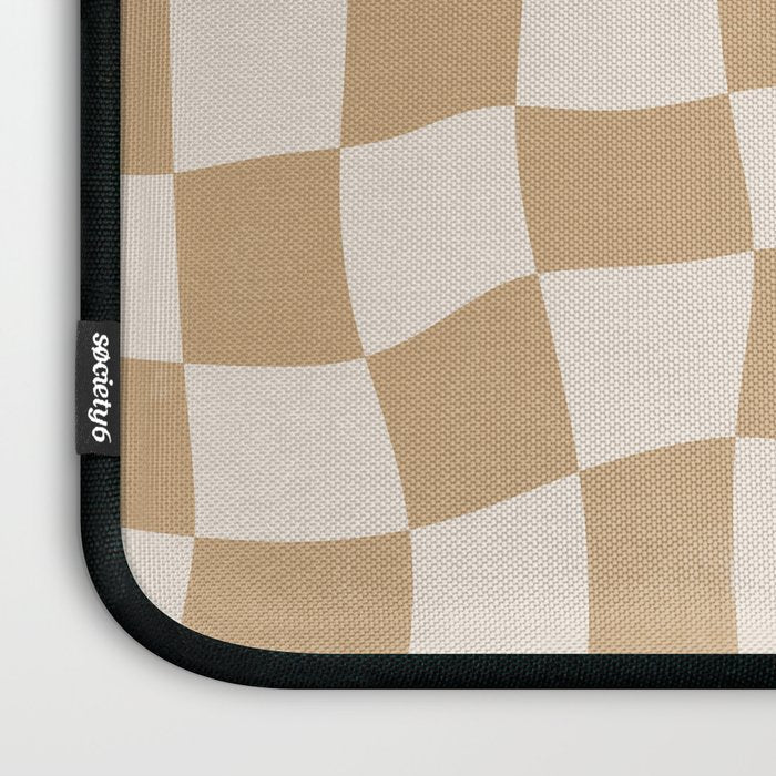Warped Checkerboard - Tan Brown Laptop Sleeve Gallery Image 3