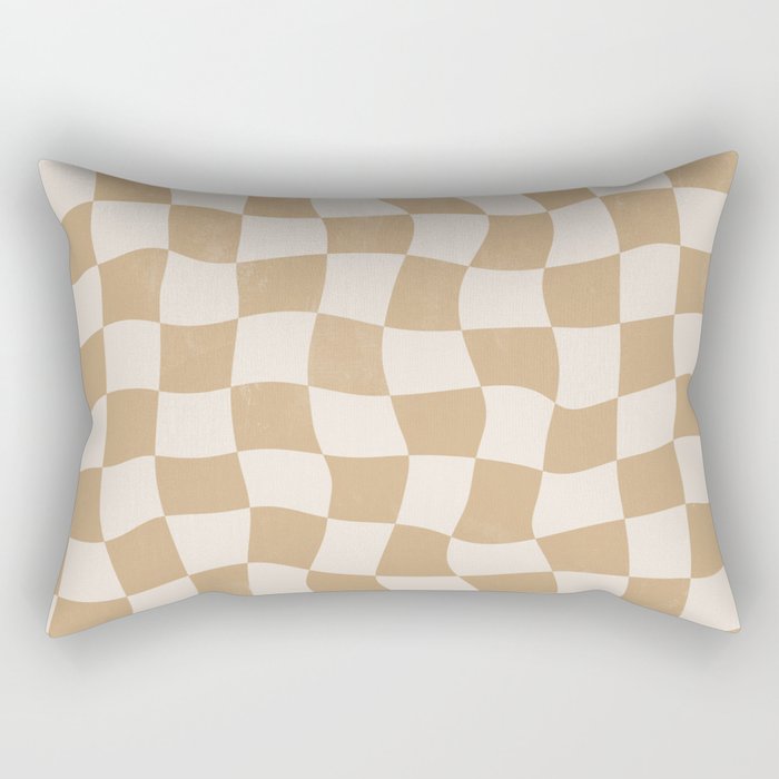 Warped Checkerboard - Tan Brown Rectangular Pillow Gallery Image 1