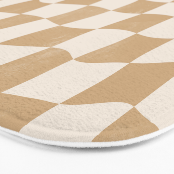 Warped Checkerboard - Tan Brown Bath Mat Gallery Image 3