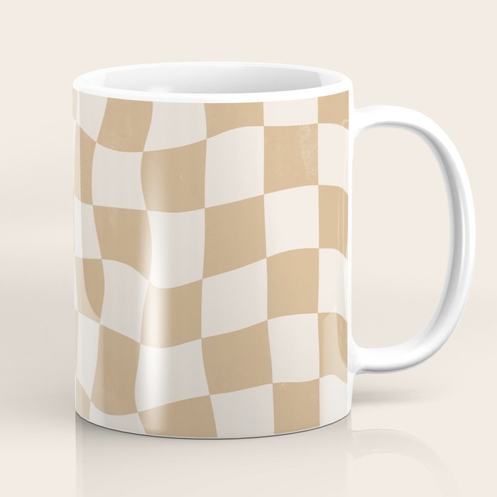 Warped Checkerboard - Tan Brown Coffee Mug Gallery Image 1