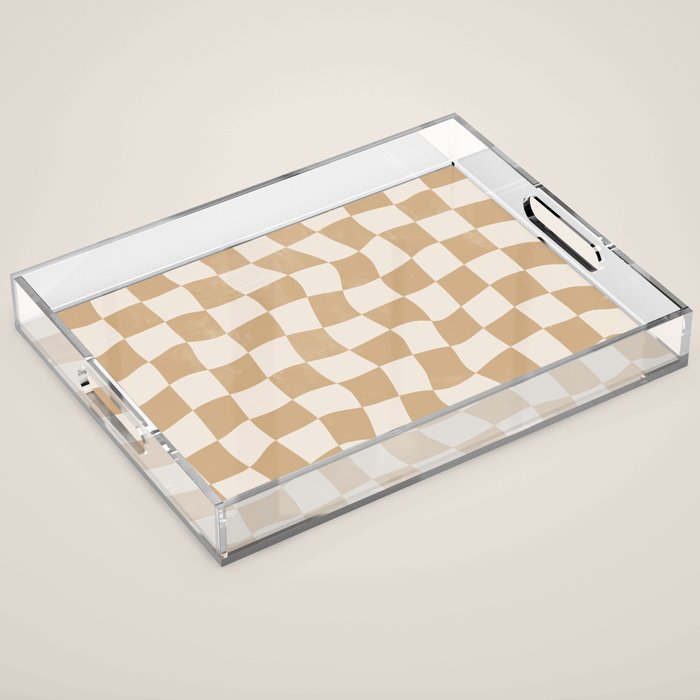 Warped Checkerboard - Tan Brown Acrylic Tray Gallery Image 1