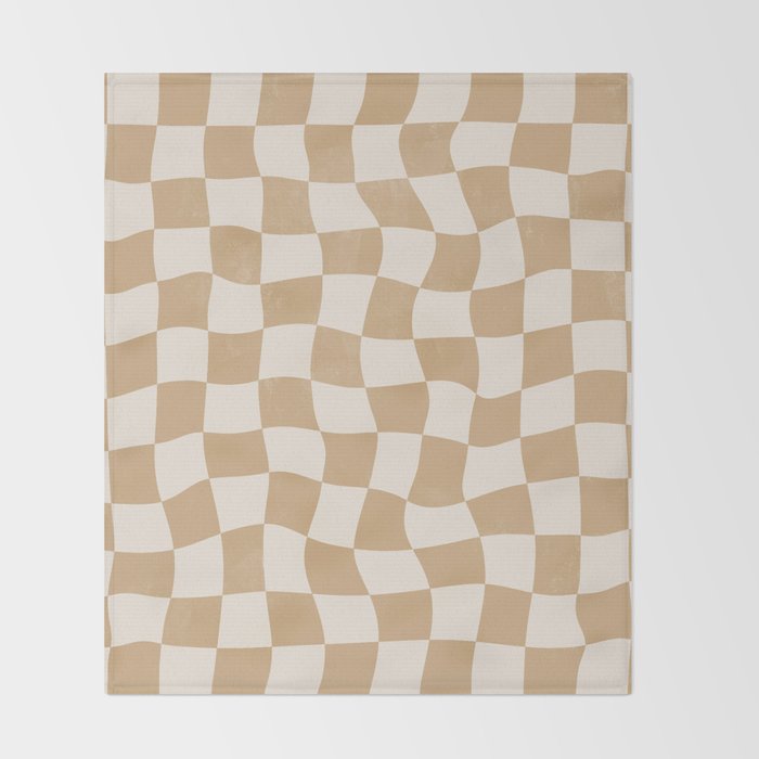 Warped Checkerboard - Tan Brown Throw Blanket Gallery Image 2