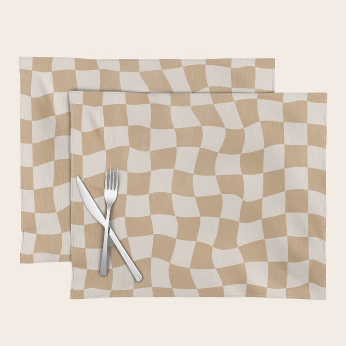 Warped Checkerboard - Tan Brown Placemat Gallery Image 1