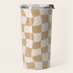 Warped Checkerboard - Tan Brown Travel Mug Gallery Image 2