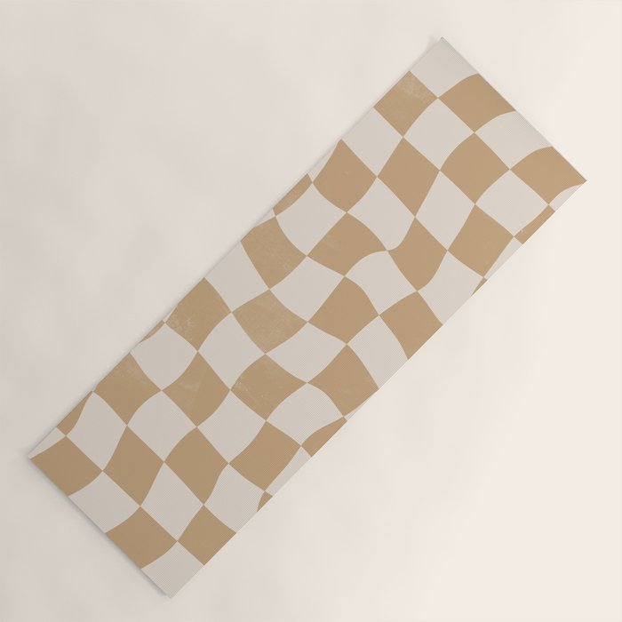 Warped Checkerboard - Tan Brown Yoga Mat Gallery Image 1