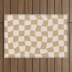 Warped Checkerboard - Tan Brown Outdoor Rug Gallery Image 1