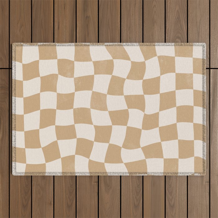 Warped Checkerboard - Tan Brown Outdoor Rug Gallery Image 1