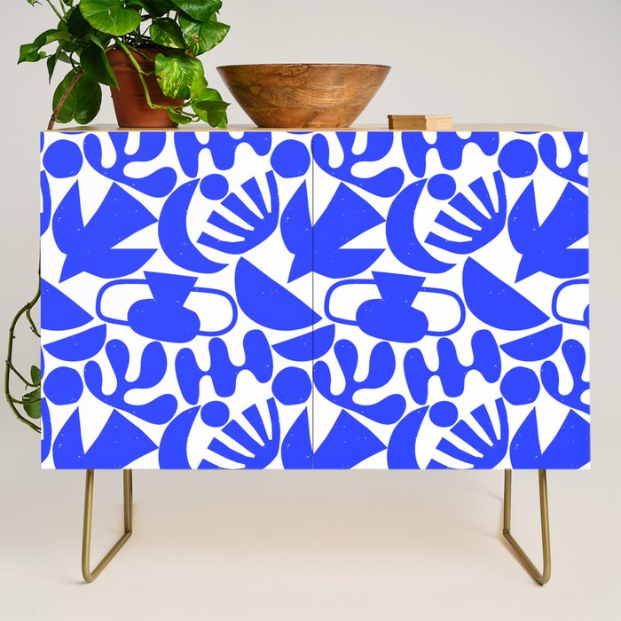 Abstract organic blue shape art pattern Credenza Gallery Image 1