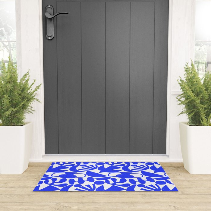 Abstract organic blue shape art pattern Welcome Mat Gallery Image 3