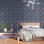 Mexican Christmas Tree // blue background blue pine leaves multicoloured holiday decorations pan dulce balls cacti hearts birds pom-pom garland pinatas santa claus conchas donuts Wallpaper Gallery Image 3