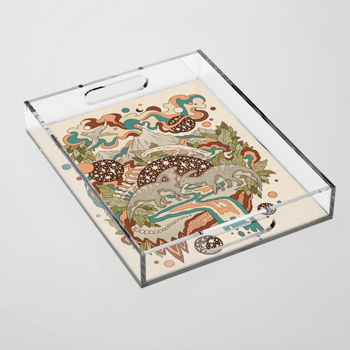 Lost Portal: Parasaurolophus | Retro Rainbow Palette | Dinosaur Science Fiction Art Acrylic Tray Gallery Image 1